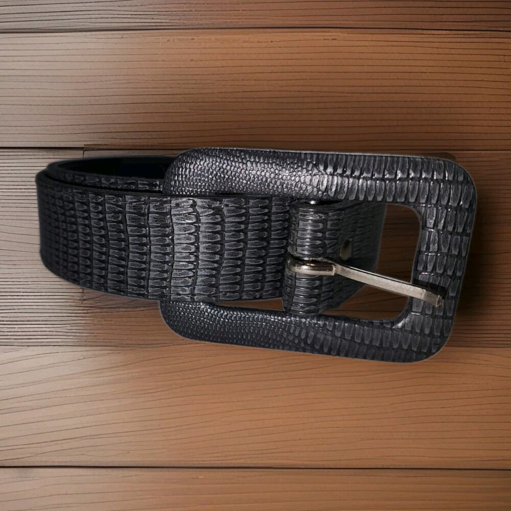Vintage 70s 80s Lizard Embossed Gray Leather Belt Size 10 W Germany Buckle USA